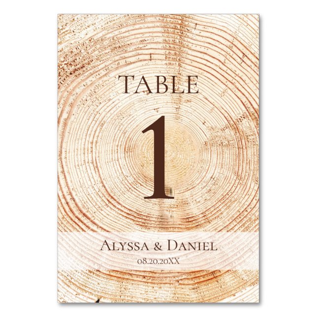 Tarjeta De Mesa Fondo de veta de madera Boda rústica personalizada (Anverso)