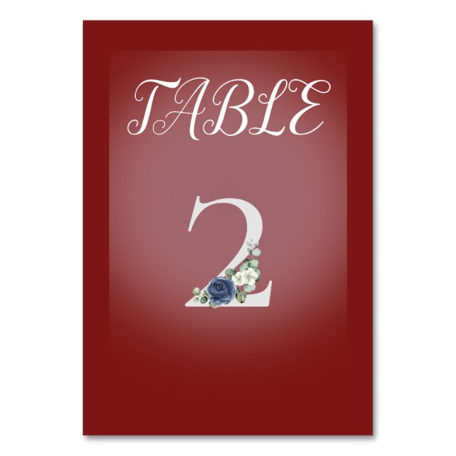 Tarjeta De Mesa Fondo rojo y blanco con flores azules y blancas (Anverso)