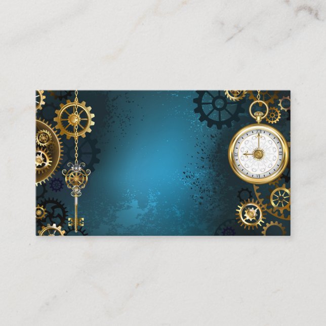 Tarjeta De Mesa Fondo turquesa de vapor con engranajes (Anverso)