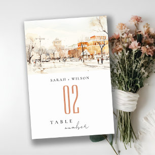 Tarjeta De Mesa Forgo North Dakota City Scape Watercolor Boda