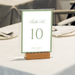 Tarjeta De Mesa Formal Classic Sage Green Border Script Wedding<br><div class="desc">Guide your guests with timeless elegance using this classic sage green wedding table number. Featuring a clean white background, soft sage green border, graceful script heading, and a bold, easy-to-read number, this design blends traditional charm with a minimalist aesthetic. Perfect for classic, formal, garden, or modern weddings, this table number...</div>