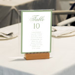 Tarjeta De Mesa Formal Classic Sage Green Wedding Seating Chart<br><div class="desc">Display your wedding seating in timeless style with this formal sage green seating chart table number. Designed with a crisp white background, soft sage green border, elegant script table heading, and clean guest name layout, this piece offers both beauty and clarity for your reception. Ideal for classic, formal, garden, or...</div>