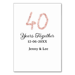 Tarjeta De Mesa Forty years together black pink glitter bold lette