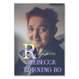 Tarjeta De Mesa Foto 80 cumpleaños agregar nombre fecha púrpura mo