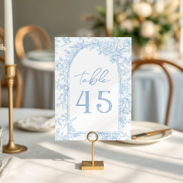 Tarjeta De Mesa Foto: Boda Floral blanca y azul de tela francesa