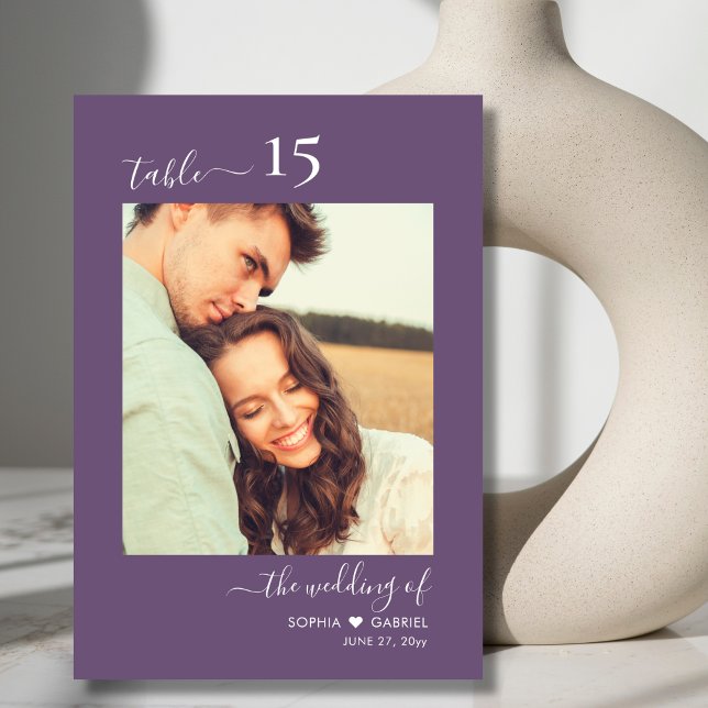 Tarjeta De Mesa Foto caligráfica Boda púrpura doble cara (Subido por el creador)