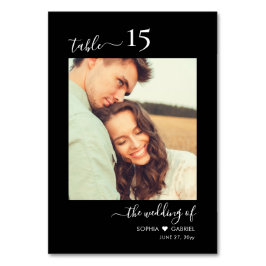 Tarjeta De Mesa Foto caligráfica Monograma negro Boda