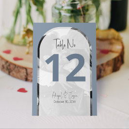 Tarjeta De Mesa Foto de Boda arcaico Minimalista Dusty Blue
