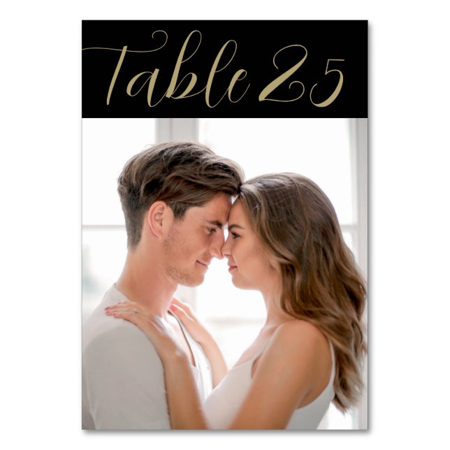 Tarjeta De Mesa Foto de Boda de pizarra negra rusa (Anverso)