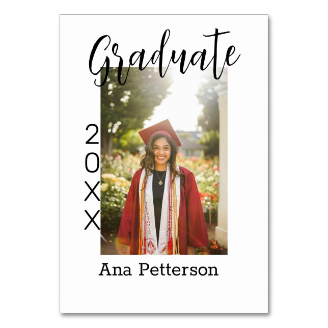 Tarjeta De Mesa Foto de graduado moderno clásico añadir nombre de  (Anverso)