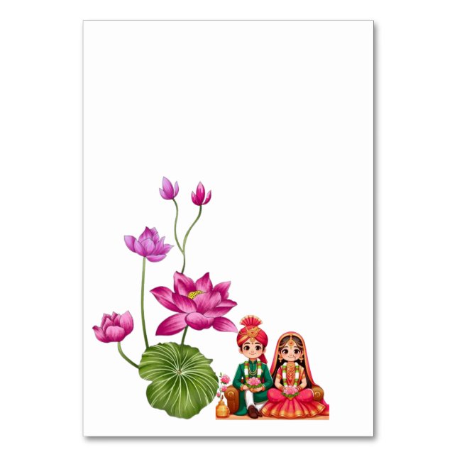 Tarjeta De Mesa Foto de Lotus, novia y novio (Anverso)
