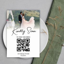Tarjeta De Mesa foto de menú simple mínima de código qr boda