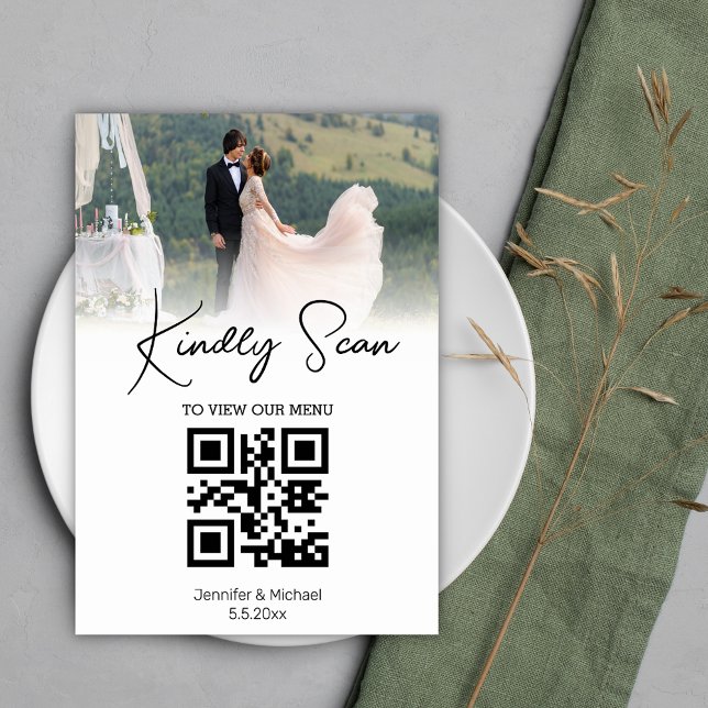 Tarjeta De Mesa foto de menú simple mínima de código qr boda (Subido por el creador)