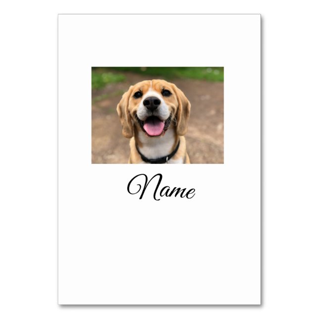Tarjeta De Mesa Foto de perro gato añadir nombre mascota personali (Anverso)