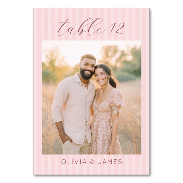 Tarjeta De Mesa Foto elegante rosa romántico (Anverso)