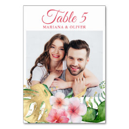 Tarjeta De Mesa Foto: Flores tropicales Palmas Boda de flores de o