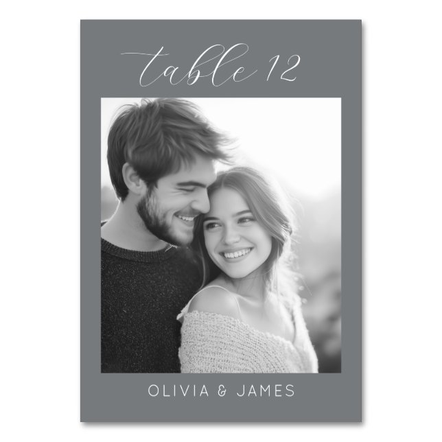 Tarjeta De Mesa Foto gris romántica (Anverso)