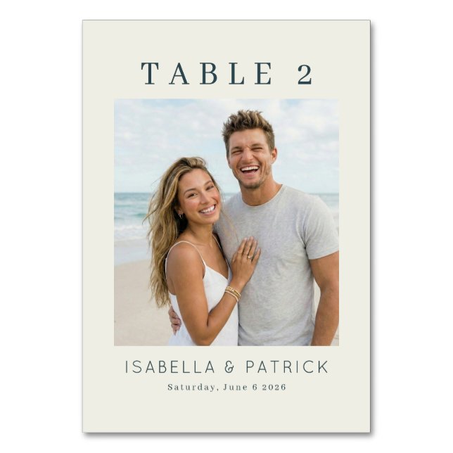 Tarjeta De Mesa Foto minimalista beige alegre (Anverso)