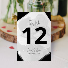 Tarjeta De Mesa Foto minimalista del Boda Casual Blanco y Negro