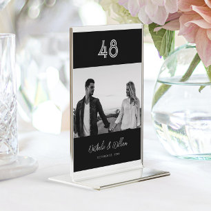 Tarjeta De Mesa Foto minimalista monocroma Boda