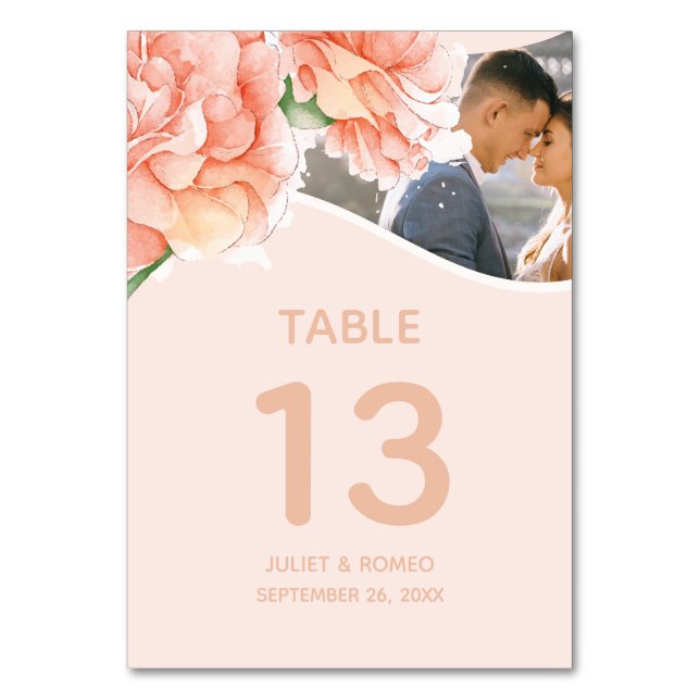 Tarjeta De Mesa Foto moderna de Boda floral (Anverso)