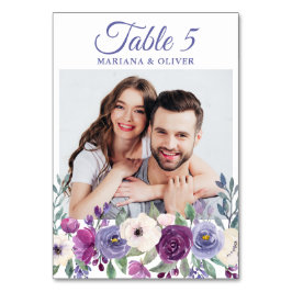 Tarjeta De Mesa Foto: Purple Fuchsia Burgundy Floral Boda
