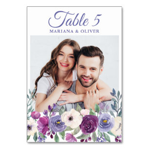 Tarjeta De Mesa Foto: Purple Fuchsia Burgundy Floral Boda