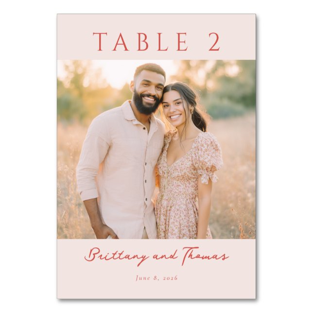 Tarjeta De Mesa Foto Romántica Beige Alegre (Anverso)