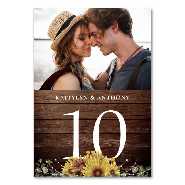 Tarjeta De Mesa Foto Rustic Sunflower Wood (Anverso)