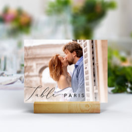 Tarjeta De Mesa Foto y nombre de destino de viaje de boda