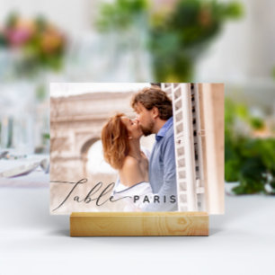 Tarjeta De Mesa Foto y nombre de destino de viaje de boda