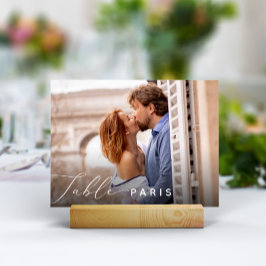 Tarjeta De Mesa Foto y nombre de destino de viaje de boda