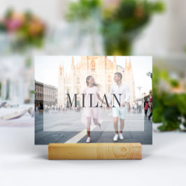 Tarjeta De Mesa Foto y nombre de destino de viaje de boda