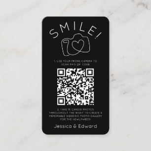 Tarjeta De Mesa Fotos memorables Código Qr Moda negra Boda moderno