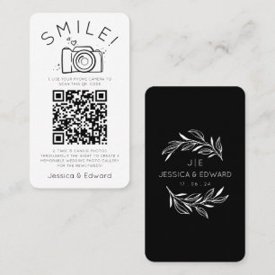 Tarjeta De Mesa Fotos memorables Código Qr Moda negra Boda moderno