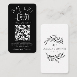 Tarjeta De Mesa Fotos memorables Código Qr Moda negra Boda moderno