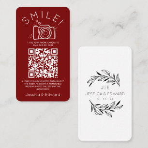 Tarjeta De Mesa Fotos memorables Código Qr Moda roja Boda moderno