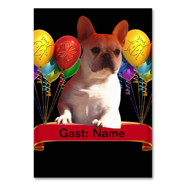 Tarjeta De Mesa französische Bulldogge mit Ballons  (Anverso)