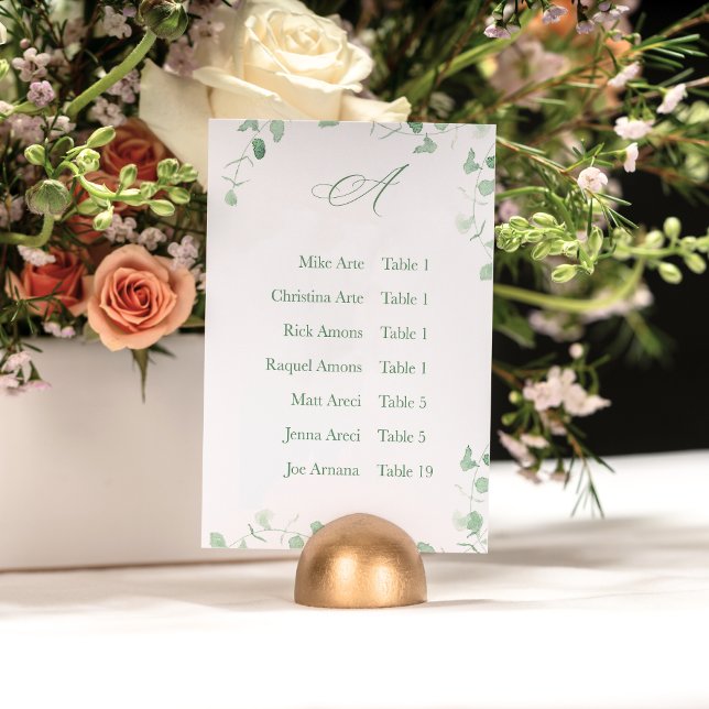 Tarjeta De Mesa Fresh Eucalyptus Alphabet Seating Chart Card (Subido por el creador)