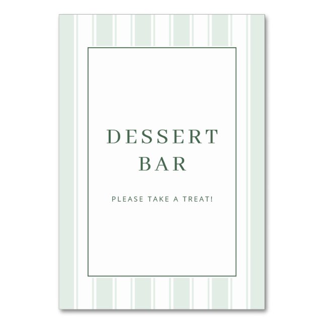 Tarjeta De Mesa Fresh Green Minimalist Dessert Bar Sign (Anverso)