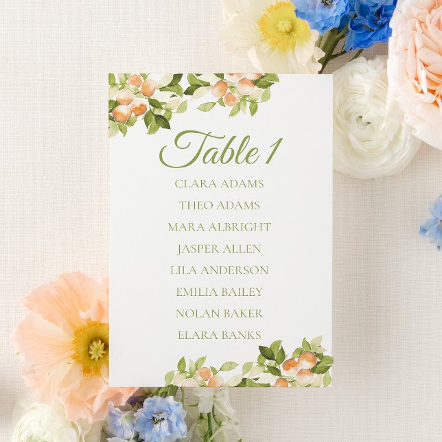 Tarjeta De Mesa Fresh Orange Citrus Wedding Seating Chart Card (Subido por el creador)