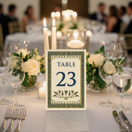 Tarjeta De Mesa Frontera egipcia de flores y hojas - Editable