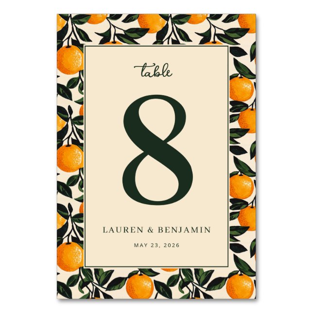 Tarjeta De Mesa Fruta cítrica naranja alegre (Anverso)