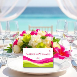 Tarjeta De Mesa Fuchsia and Lime Green Wedding Place Card-Fish