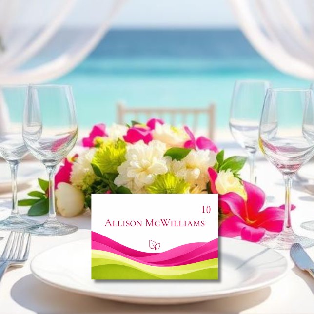Tarjeta De Mesa Fuchsia and Lime Green Wedding Place Card-Vegan (Fuchsia and Lime Green Wedding Table Number Meal Icon Vegetarian)