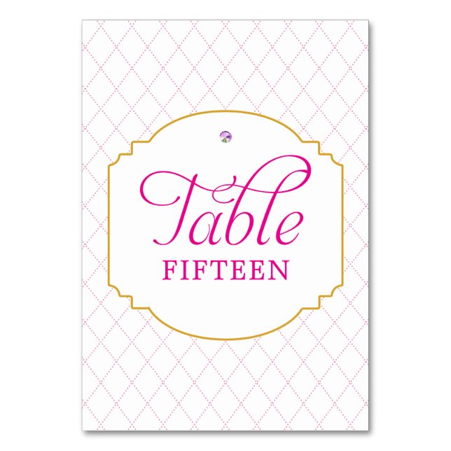 Tarjeta De Mesa Fuchsia Hot Pink Gold Diamond Pattern Art Deco (Anverso)