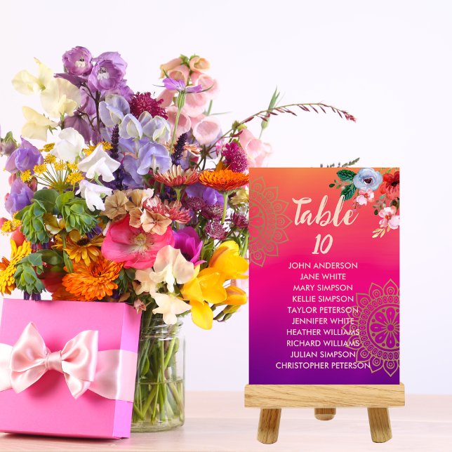 Tarjeta De Mesa Fuchsia Naranja rosa morado brillante y audaz flor (Subido por el creador)