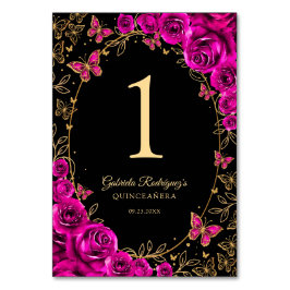 Tarjeta De Mesa Fuchsia Pink Gold Quinceanera