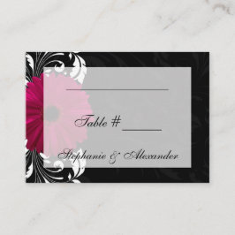 Tarjeta De Mesa Fuchsia Scroll Gerbera Daisy con negro y blanco