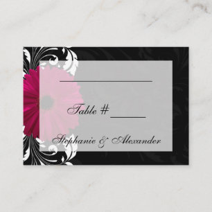 Tarjeta De Mesa Fuchsia Scroll Gerbera Daisy con negro y blanco